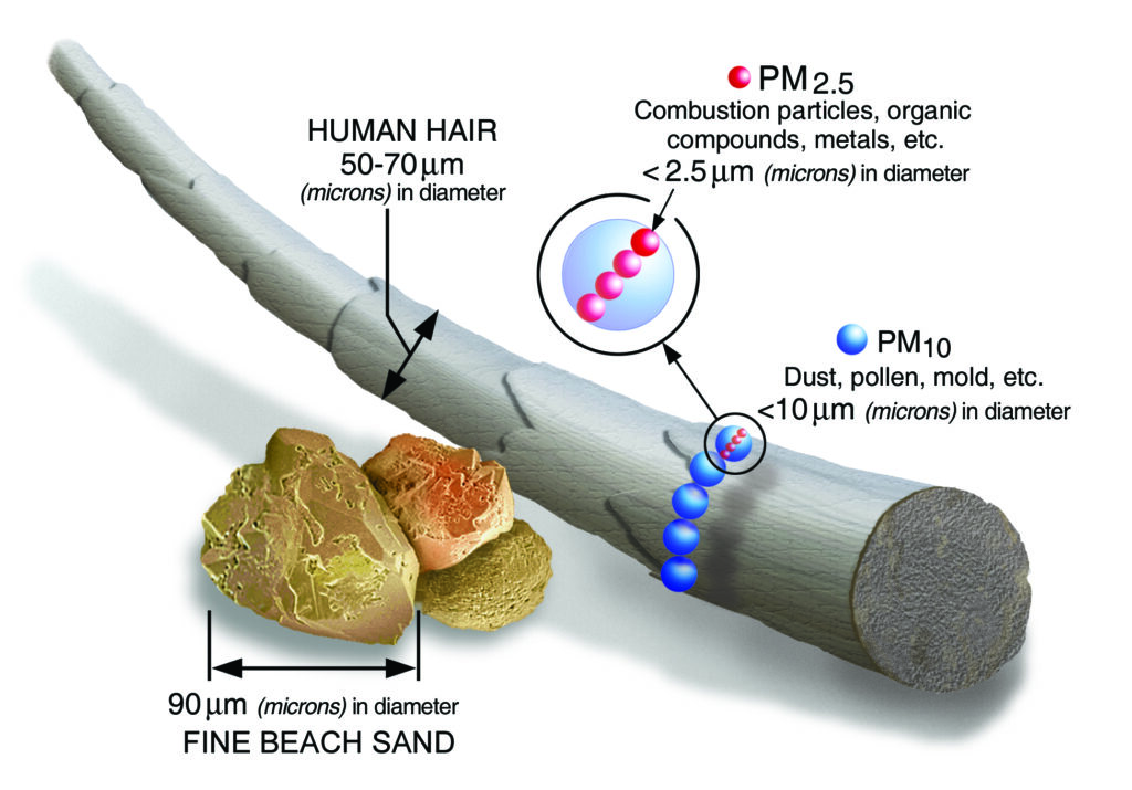 This is a visual demonstration of varios Particle Sizes that are often airbourne and create a signifigant risk to healt.